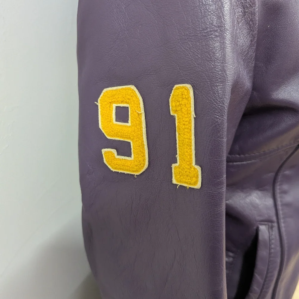 Purple Wilford Laurier University leather school jacket 1991 Honour Business - Picture 5 of 5